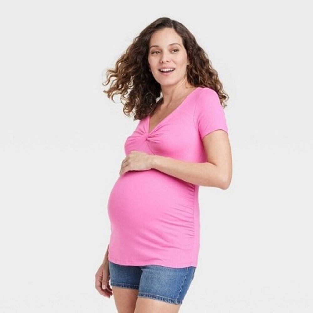 INGRID & ISABEL Short Sleeve Twist Front Maternity Top XXL